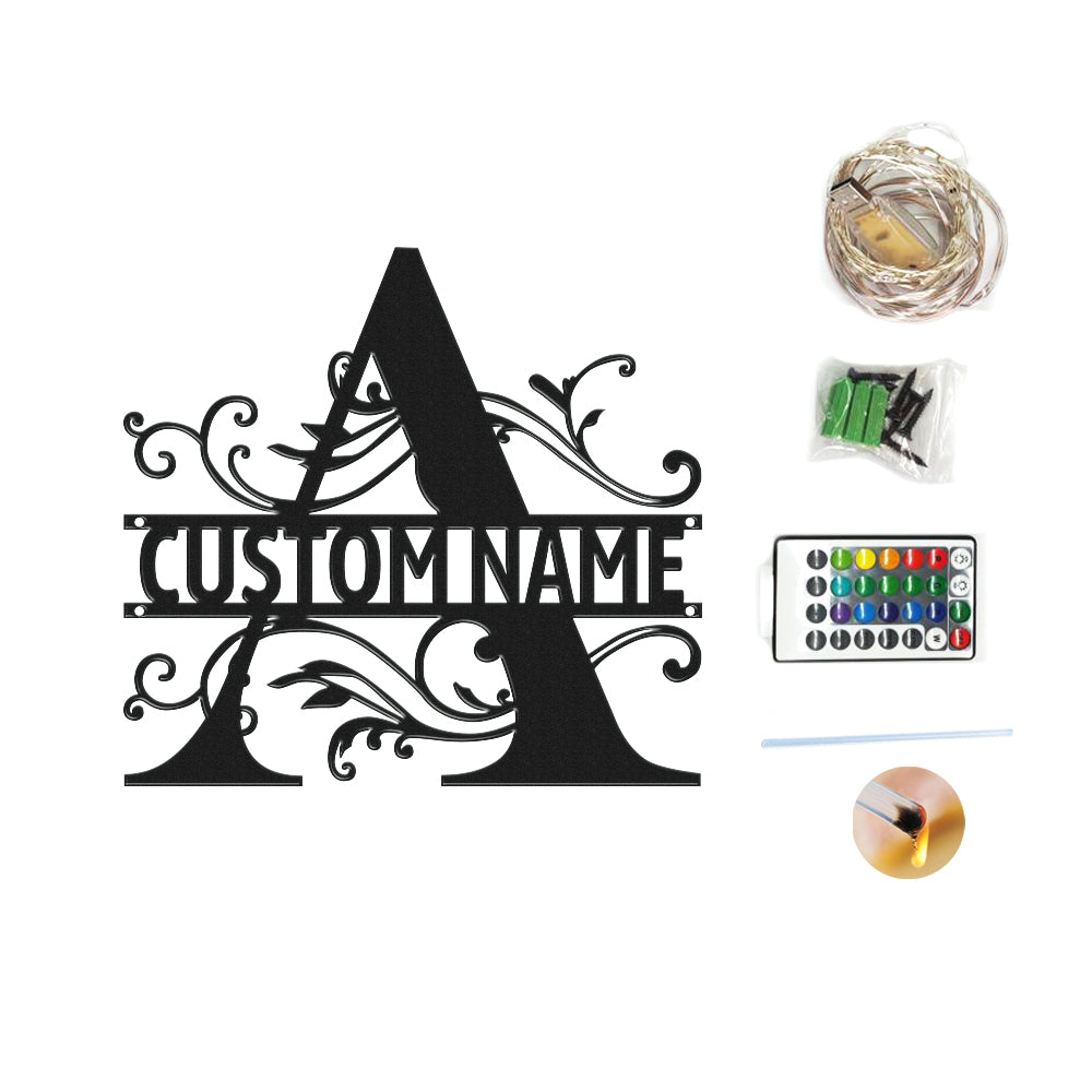 Insegna in Metallo Retroilluminata a LED Monogramma Personalizzato Lettera Iniziale Wall Art Moderna