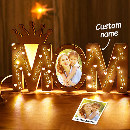 Lampada LED in Legno Personalizzata con Foto e Nome – Decorazione Unica per la Mamma – Regalo Speciale Festa della Mamma