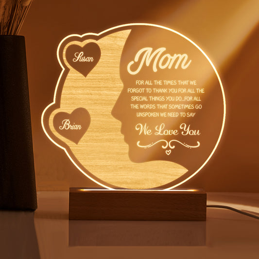 Lampada Mezzaluna Personalizzata Regalo Festa della Mamma con Nomi