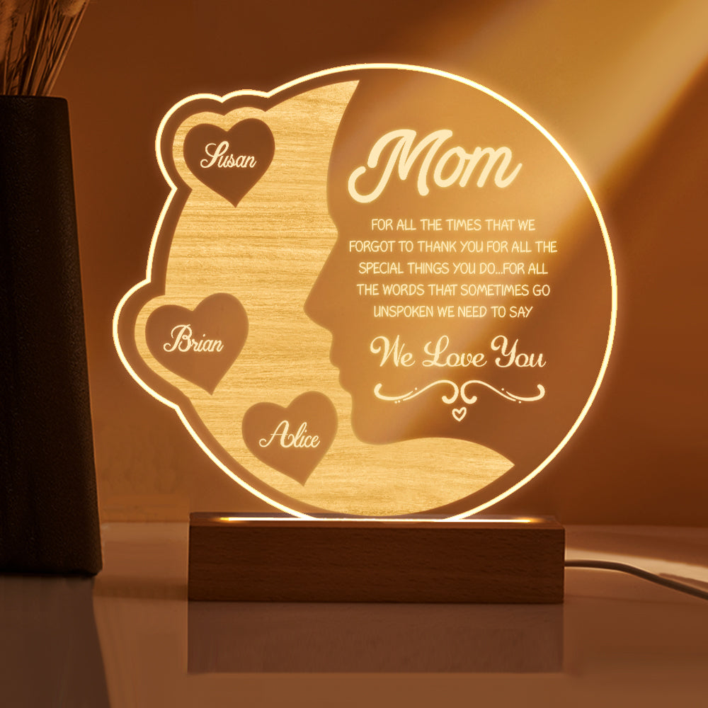 Lampada Mezzaluna Personalizzata Regalo Festa della Mamma con Nomi