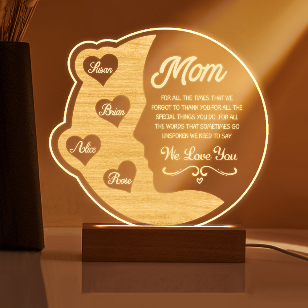 Lampada Mezzaluna Personalizzata Regalo Festa della Mamma con Nomi