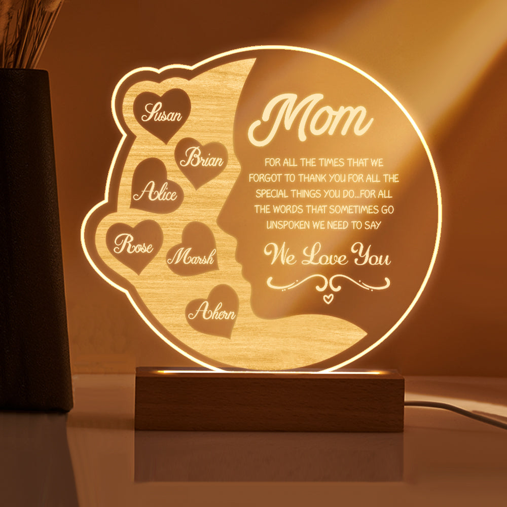 Lampada Mezzaluna Personalizzata Regalo Festa della Mamma con Nomi