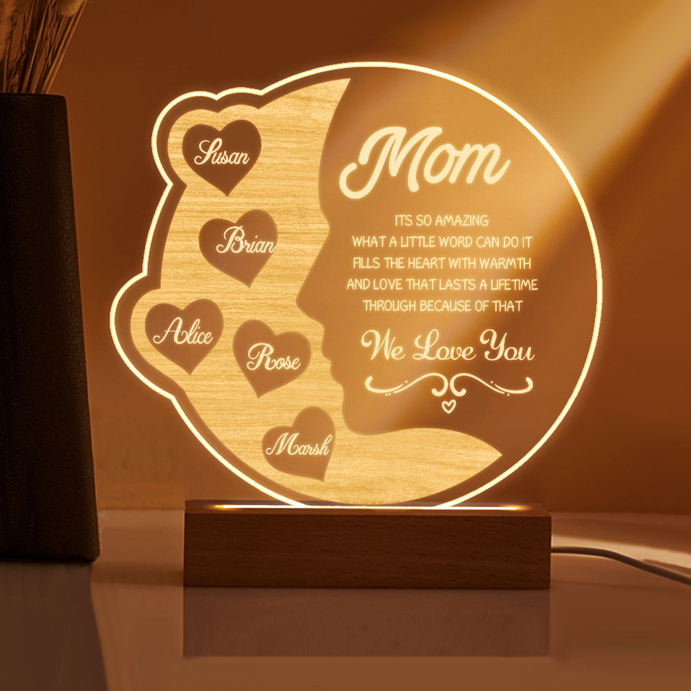 Lampada Mezzaluna Personalizzata Regalo Festa della Mamma con Nomi