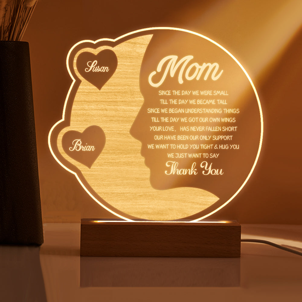 Lampada Mezzaluna Personalizzata Regalo Festa della Mamma con Nomi