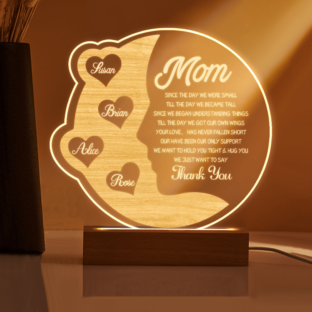 Lampada Mezzaluna Personalizzata Regalo Festa della Mamma con Nomi
