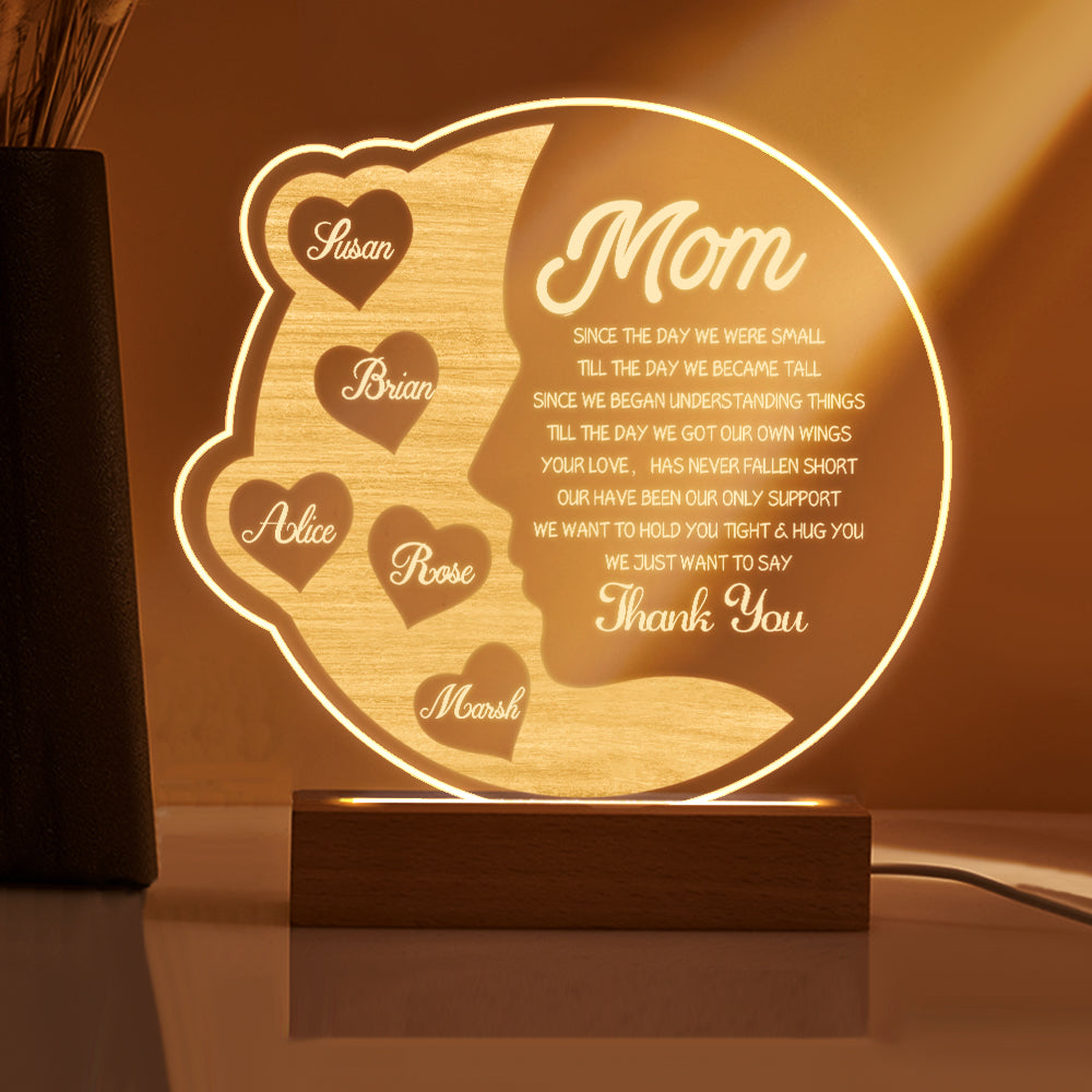 Lampada Mezzaluna Personalizzata Regalo Festa della Mamma con Nomi