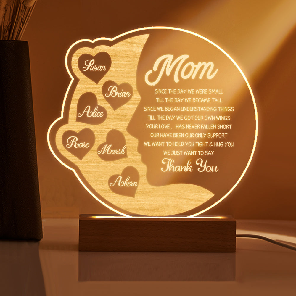 Lampada Mezzaluna Personalizzata Regalo Festa della Mamma con Nomi