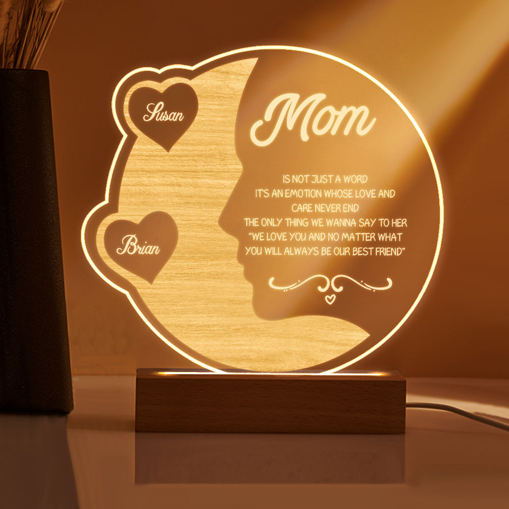 Lampada Mezzaluna Personalizzata Regalo Festa della Mamma con Nomi