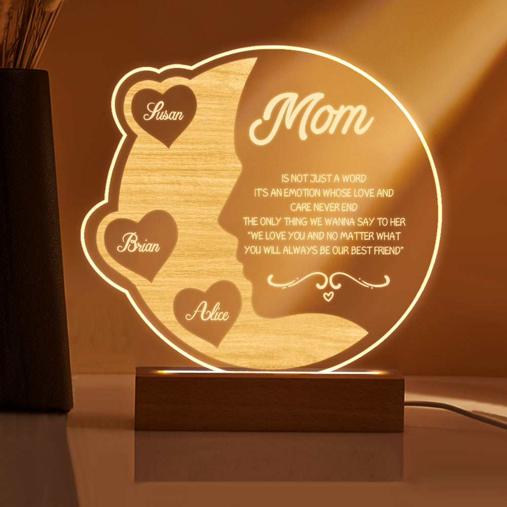 Lampada Mezzaluna Personalizzata Regalo Festa della Mamma con Nomi