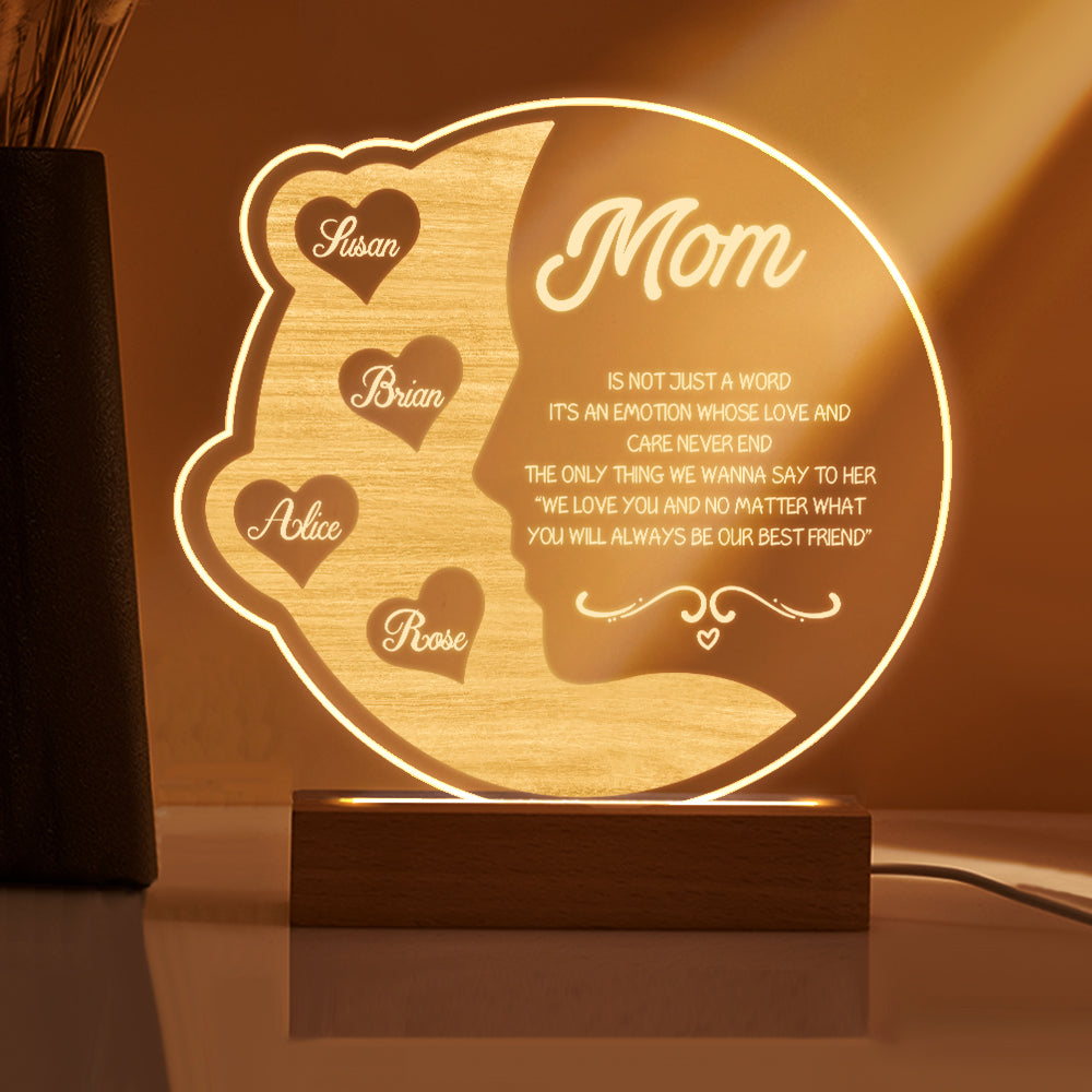 Lampada Mezzaluna Personalizzata Regalo Festa della Mamma con Nomi