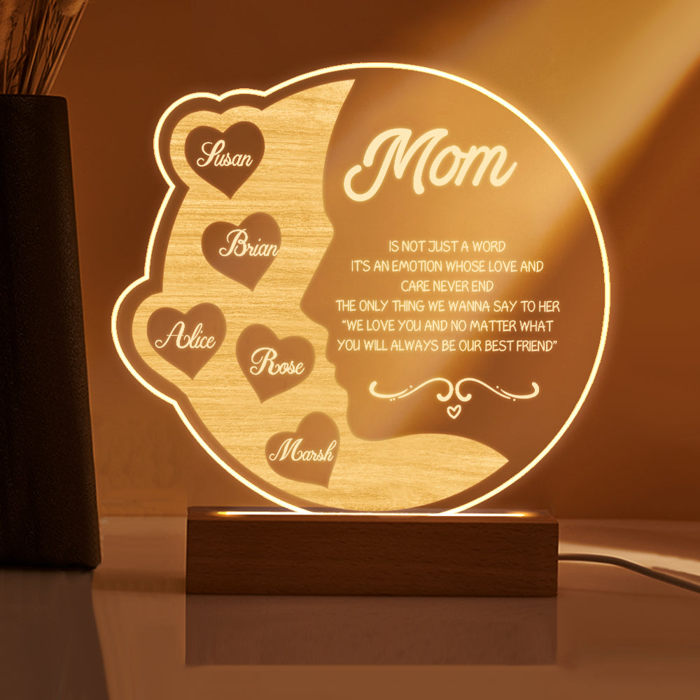 Lampada Mezzaluna Personalizzata Regalo Festa della Mamma con Nomi