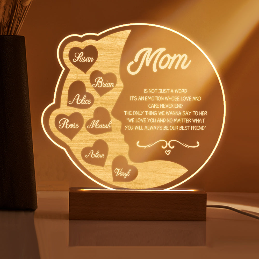 Lampada Mezzaluna Personalizzata Regalo Festa della Mamma con Nomi