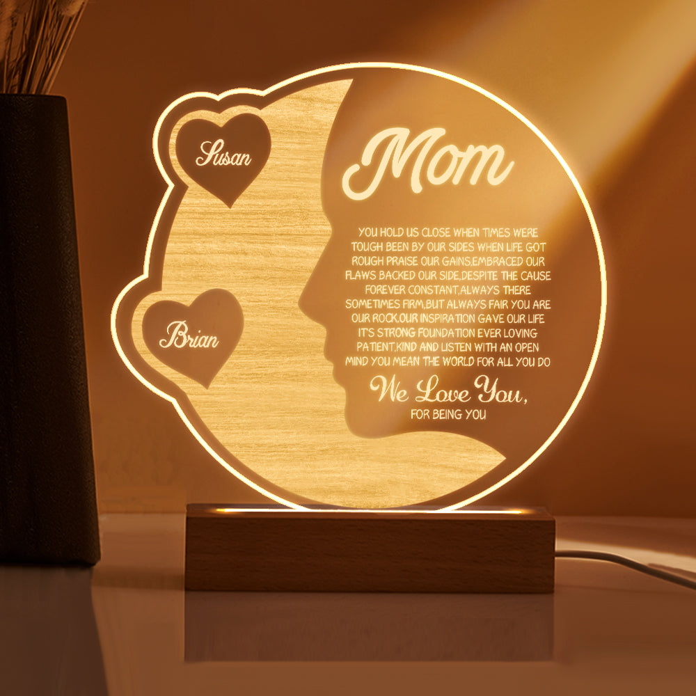 Lampada Mezzaluna Personalizzata Regalo Festa della Mamma con Nomi