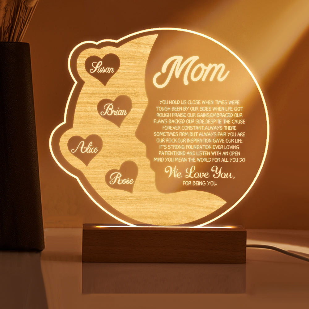 Lampada Mezzaluna Personalizzata Regalo Festa della Mamma con Nomi