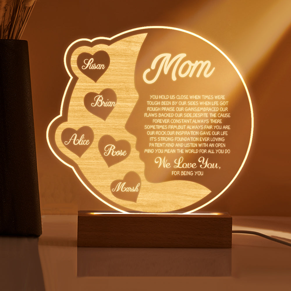 Lampada Mezzaluna Personalizzata Regalo Festa della Mamma con Nomi