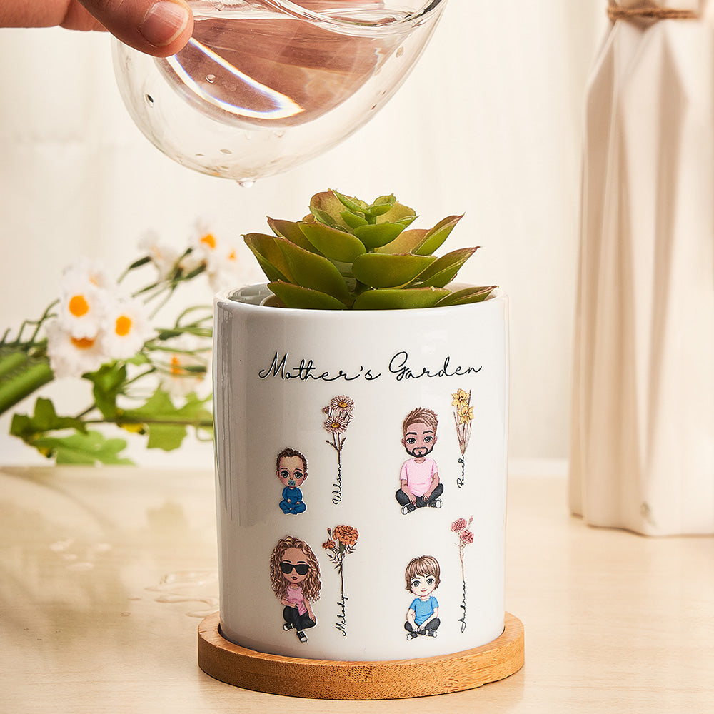 Vaso in Ceramica Personalizzato "Fiori di Nascita e Cartoon"  Regalo Nonna e Mamma