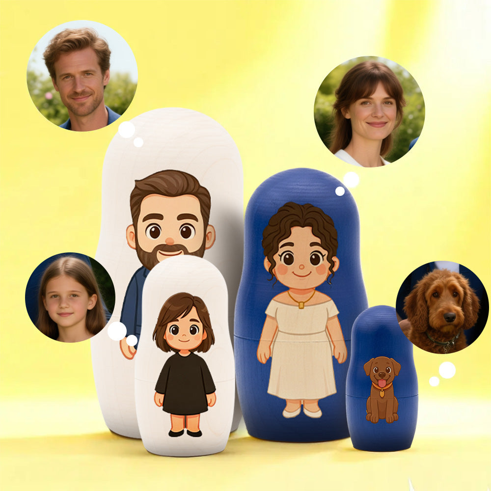 Matrioska di Famiglia Personalizzata: I Tuoi Ricordi in Stile Cartoon papà