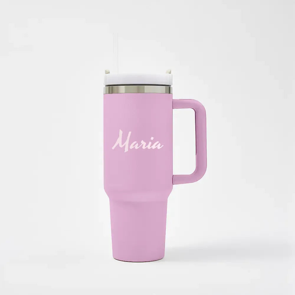 Tazza Termica da Viaggio con Manico e Cannuccia Custom Nome