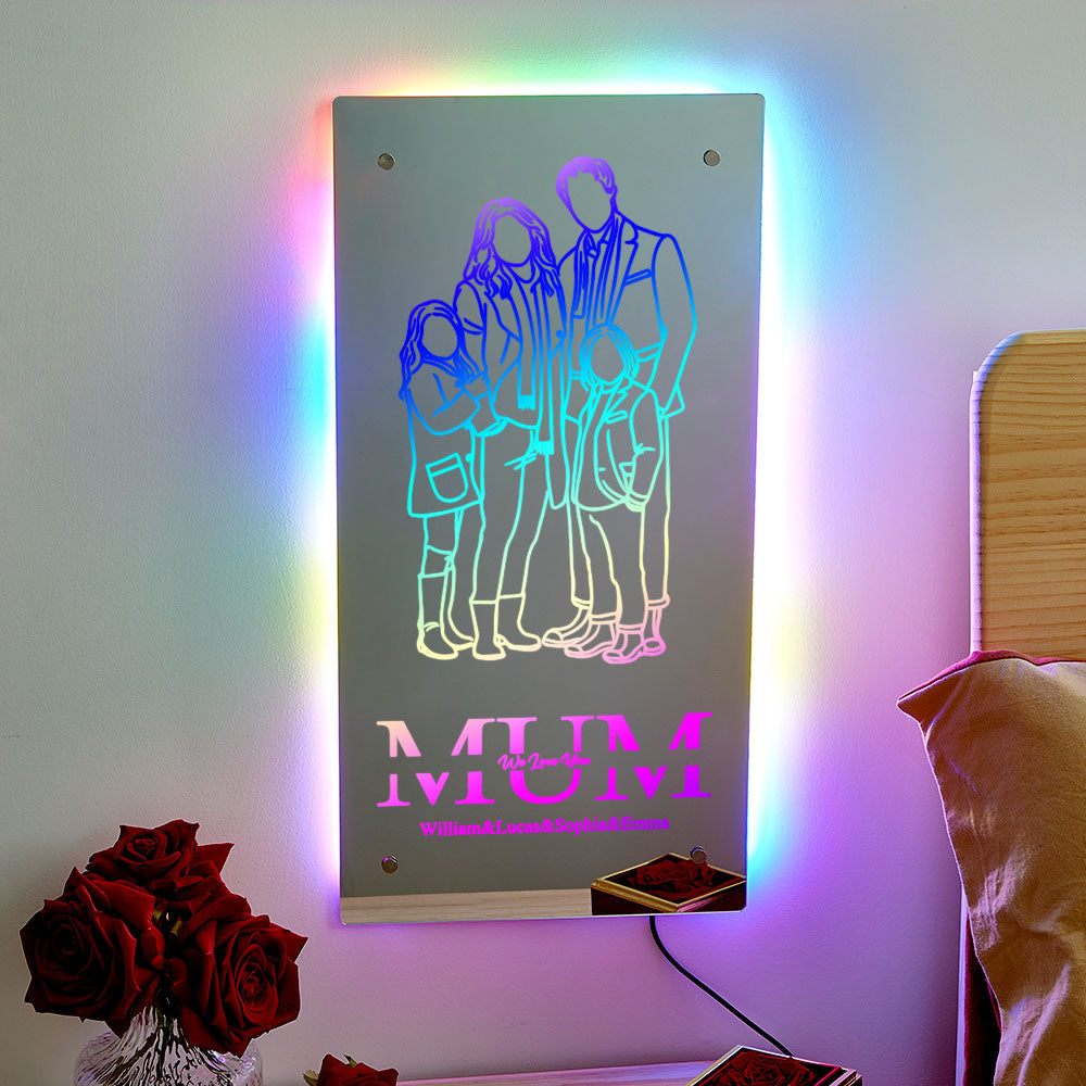 Specchio LED Personalizzato con Foto Silhouette stilizzate Regalo Mamma