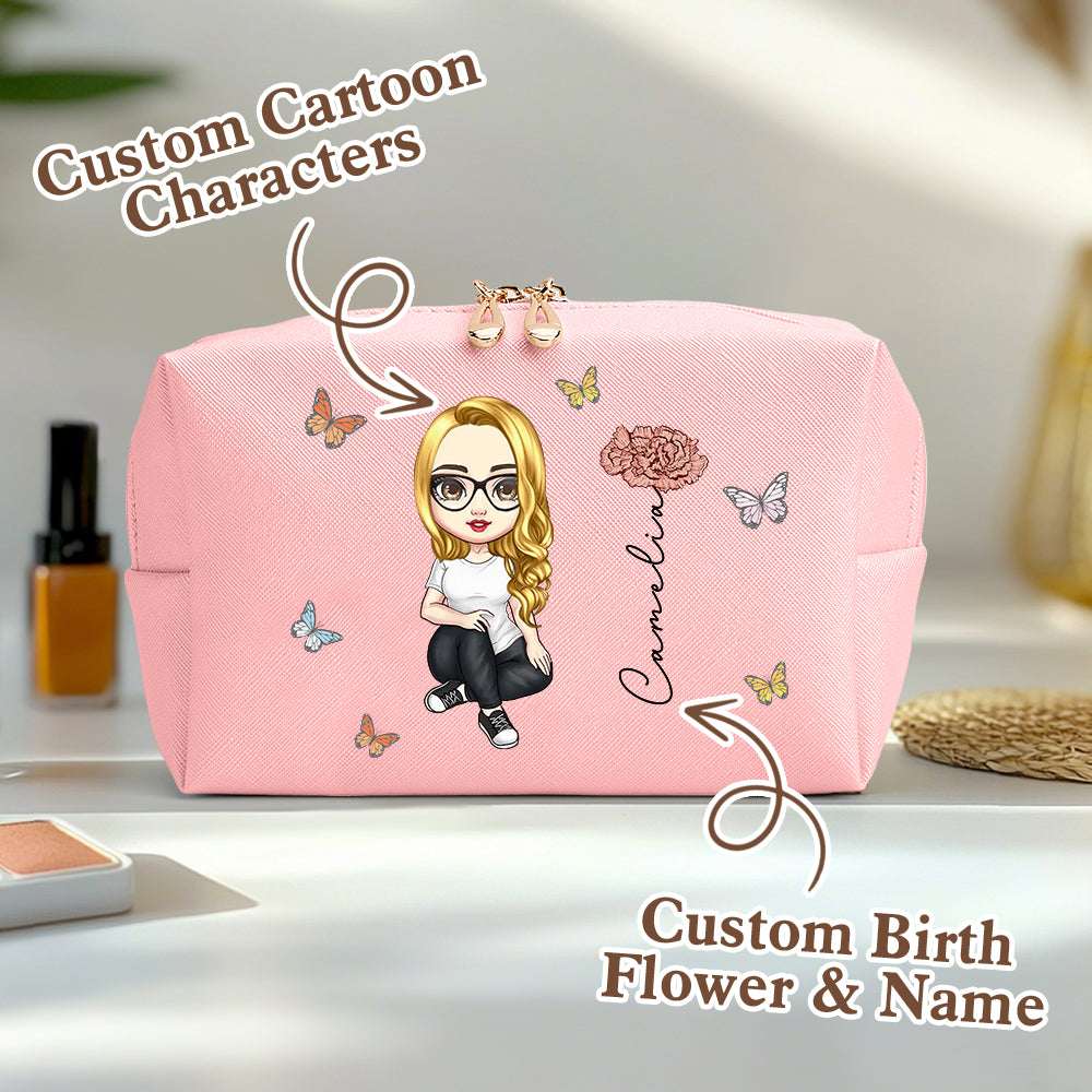 Beauty Case Personalizzato "Fiori di Nascita" Borsa Makeup in Pelle PU idea regalo mamma lei