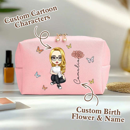 Beauty Case Personalizzato "Fiori di Nascita" Borsa Makeup in Pelle PU idea regalo mamma lei