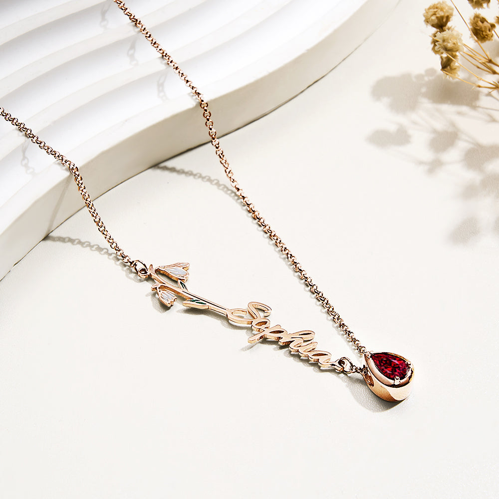 Collana "Giardino Personale" – Fiore del Mese, Pietra di Nascita e Nome Inciso - idea regalo mamma