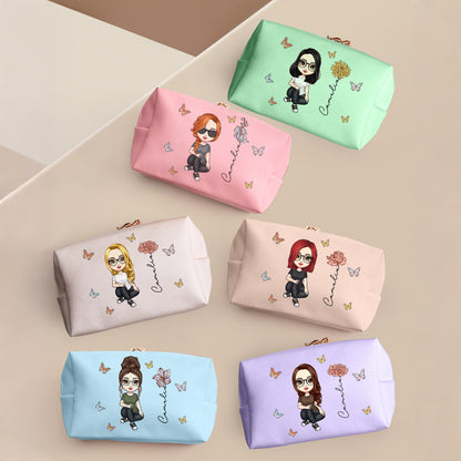 Beauty Case Personalizzato "Fiori di Nascita" Borsa Makeup in Pelle PU idea regalo mamma lei