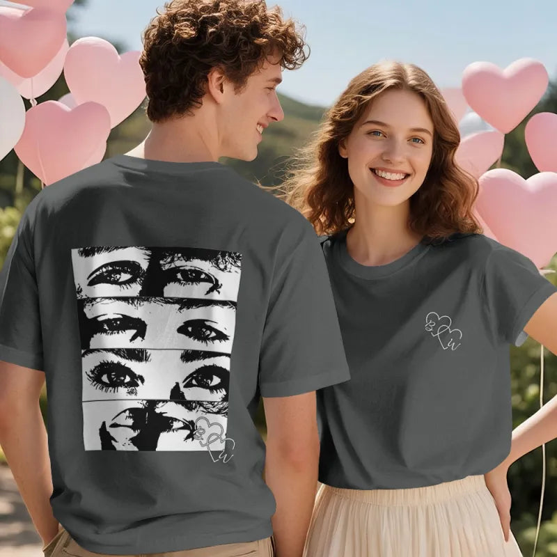 Maglietta Personalizzata Line Art Foto T-shirt Occhi Coppia San Valentino