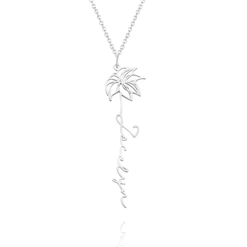 Collana Personalizzata Nome e Fiore di Nascita Gioiello Dainty Floreale