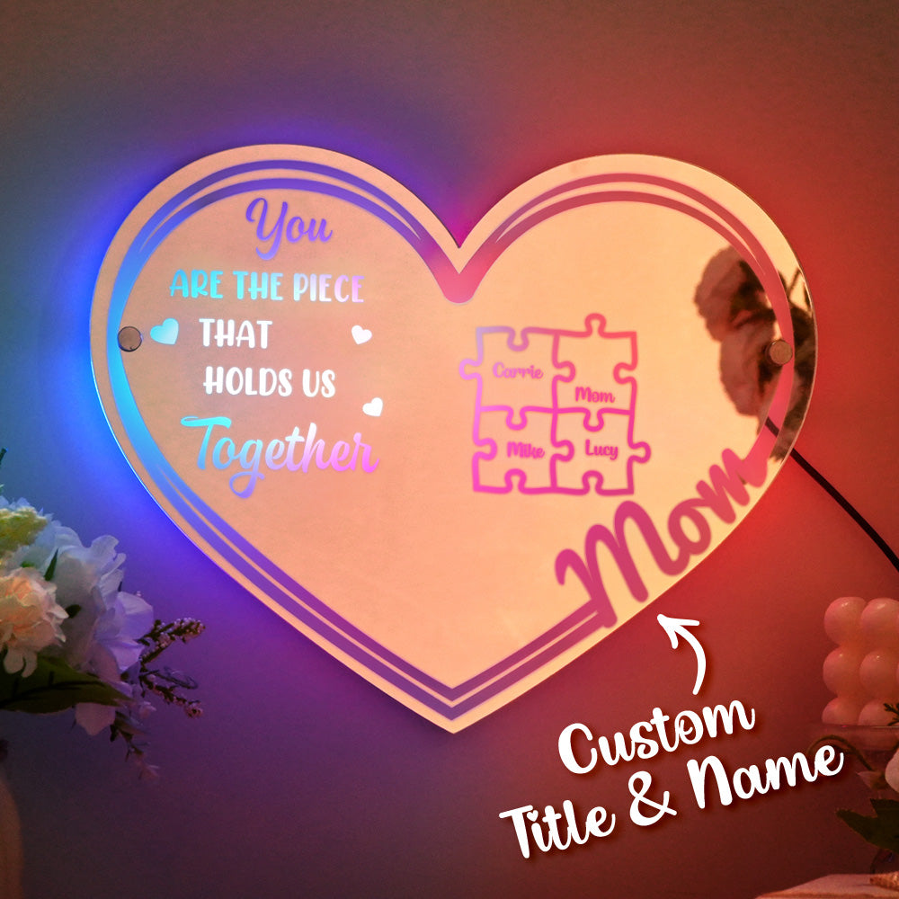 Specchio personalizzato luminoso idea regalo mamma pezzi puzzle