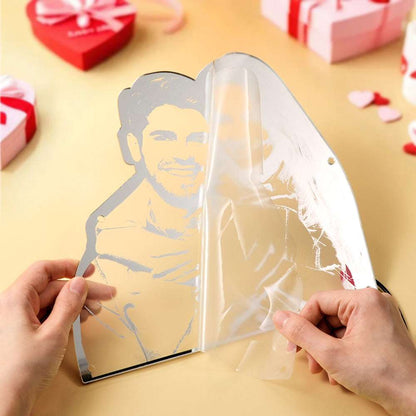 Specchio LED Personalizzato con Foto Lampada Sagoma Luminosa da Parete