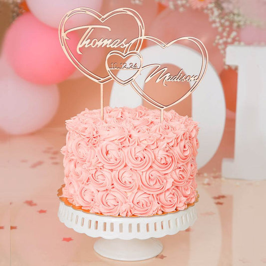 Cake Topper Matrimonio Personalizzato con Cuori Nomi Decorazione Torta Nuziale