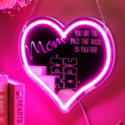 Specchio Led personalizzato "Mamma, sei il pezzo che ci unisce" – Il Regalo che Illumina la Famiglia - idea regalo mamma
