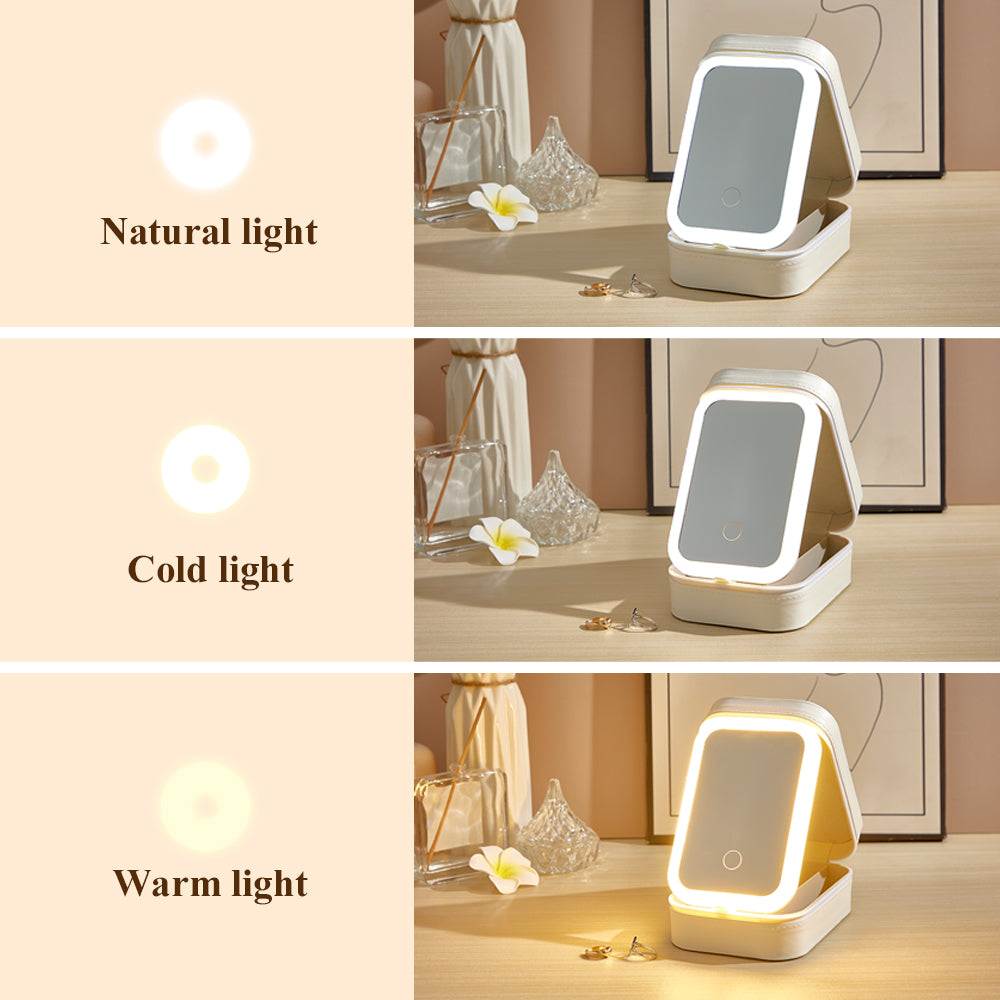 Portagioie Personalizzato con Fiore di Nascita e Specchio LED e Nome