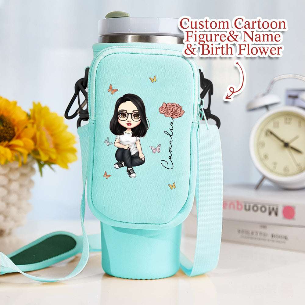 Porta Borraccia Personalizzato per Stanley 40oz Fiori di Nascita Cartoon Nome