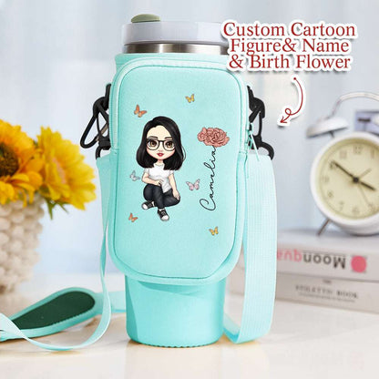 Porta Borraccia Personalizzato per Stanley 40oz Fiori di Nascita Cartoon Nome