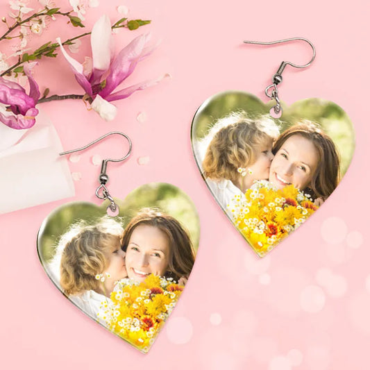 Orecchini a Cuore Personalizzati con Foto Regalo Festa della Mamma