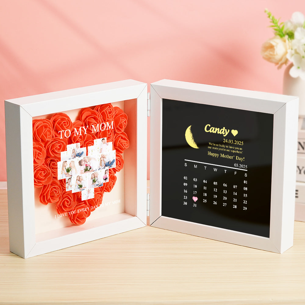Shadow Box Fiori Personalizzata con Fasi Lunari Regalo Mamma