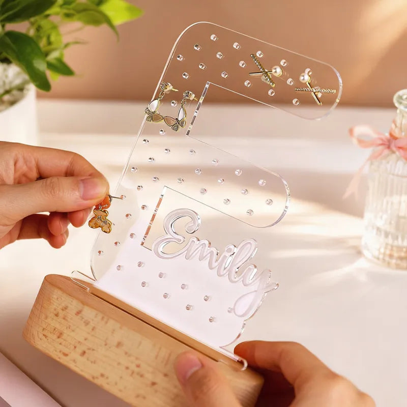Porta Orecchini Personalizzato con Nome e Luce Notturna – Espositore per Gioielli in Acrilico – Regalo di Compleanno per Lei e per la Mamma