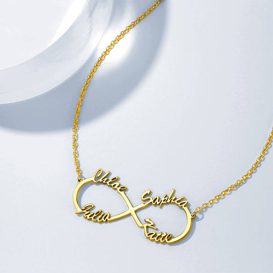 Collana Infinito 4 Nomi Argento S925 Famiglia Personalizzato idea mamma