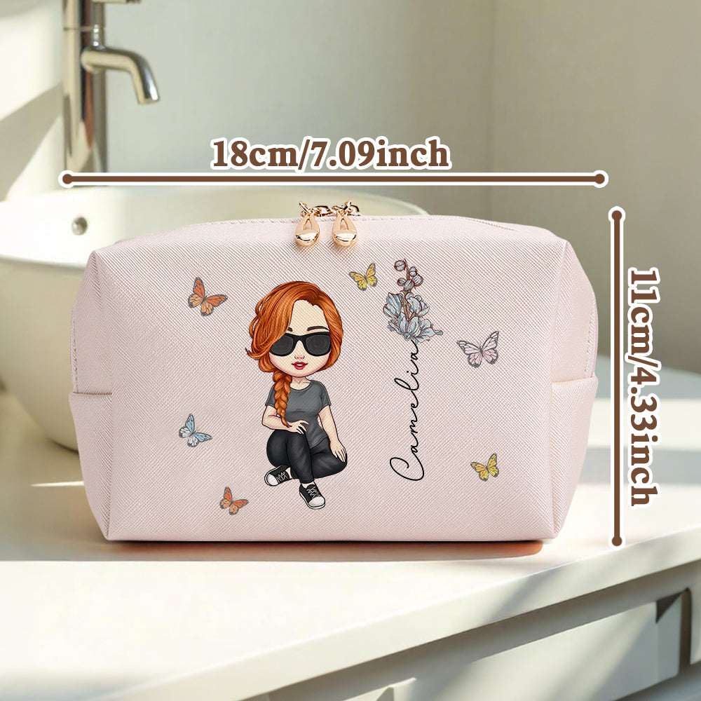 Beauty Case Personalizzato "Fiori di Nascita" Borsa Makeup in Pelle PU idea regalo mamma lei