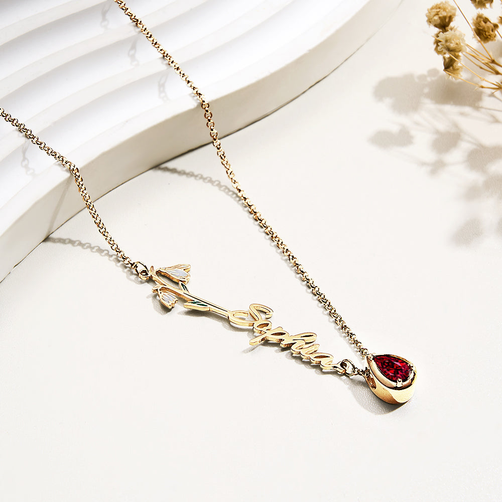 Collana "Giardino Personale" – Fiore del Mese, Pietra di Nascita e Nome Inciso - idea regalo mamma