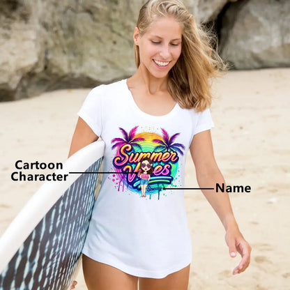 T-shirt Personalizzata Cartoon Summer Vibes con Nome