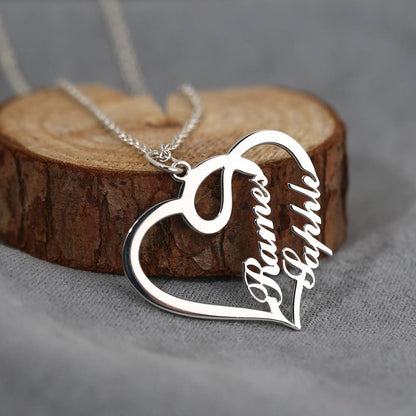 Collana personalizzata con due nomi e cuori intrecciati in argento sterling 925  - idea regalo festa della mamma