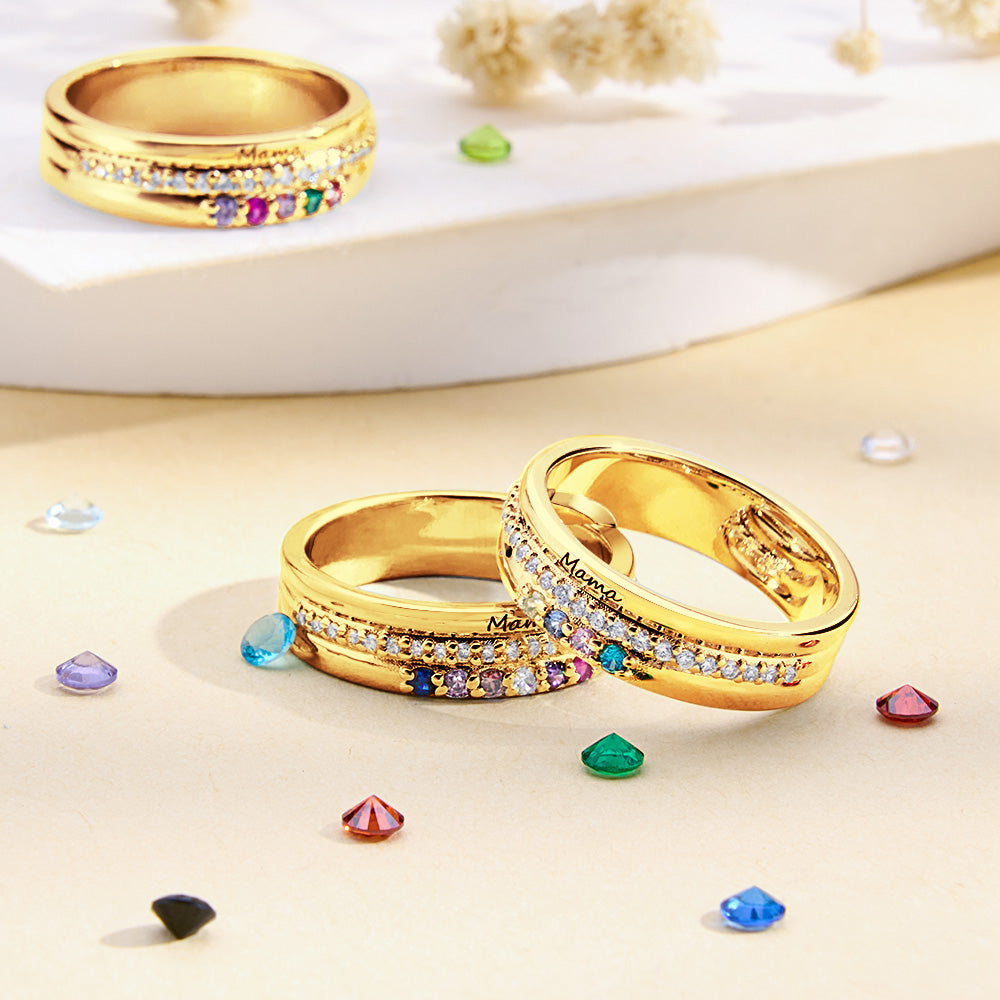 Anello a Fascia con Pietre di Nascita e Incisione - idea regalo lei - festa della mamma personalizzato