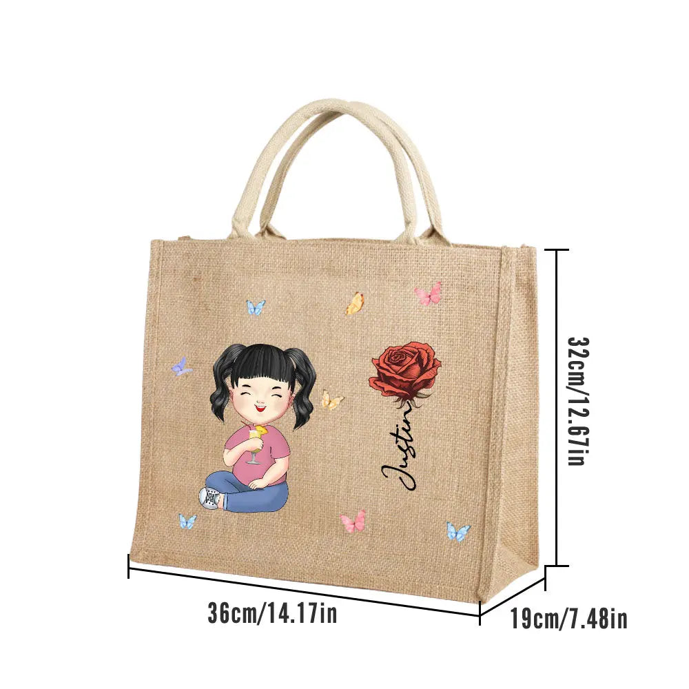 Borsa Juta Personalizzata Tote Bag con Fiori di Nascita mamma