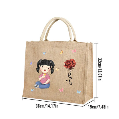 Borsa Juta Personalizzata Tote Bag con Fiori di Nascita mamma