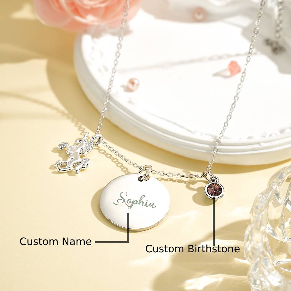 Collana Unicorno Personalizzata con Nome e Pietra Nascita idea regalo lei mamma