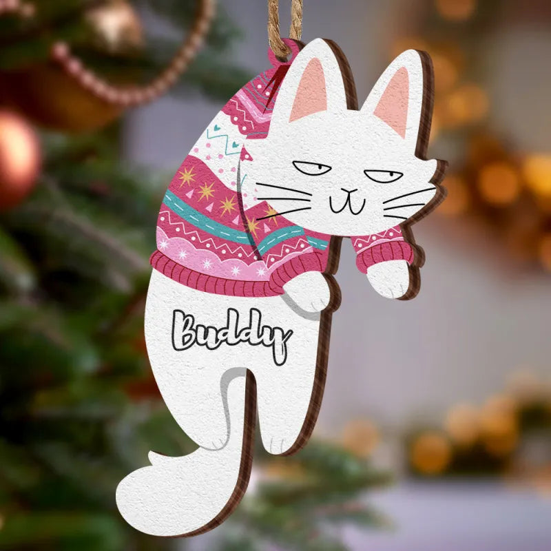 Pallina Natale Gatto Legno Personalizzata Nome Regalo Cat Lover Decorazione Appendino
