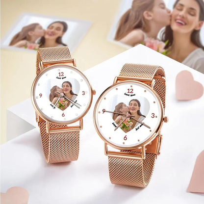 Orologio con Foto Incisa e Bracciale in Lega Oro Rosa – Quadrante 36mm – Regalo Personalizzato per la Mamma